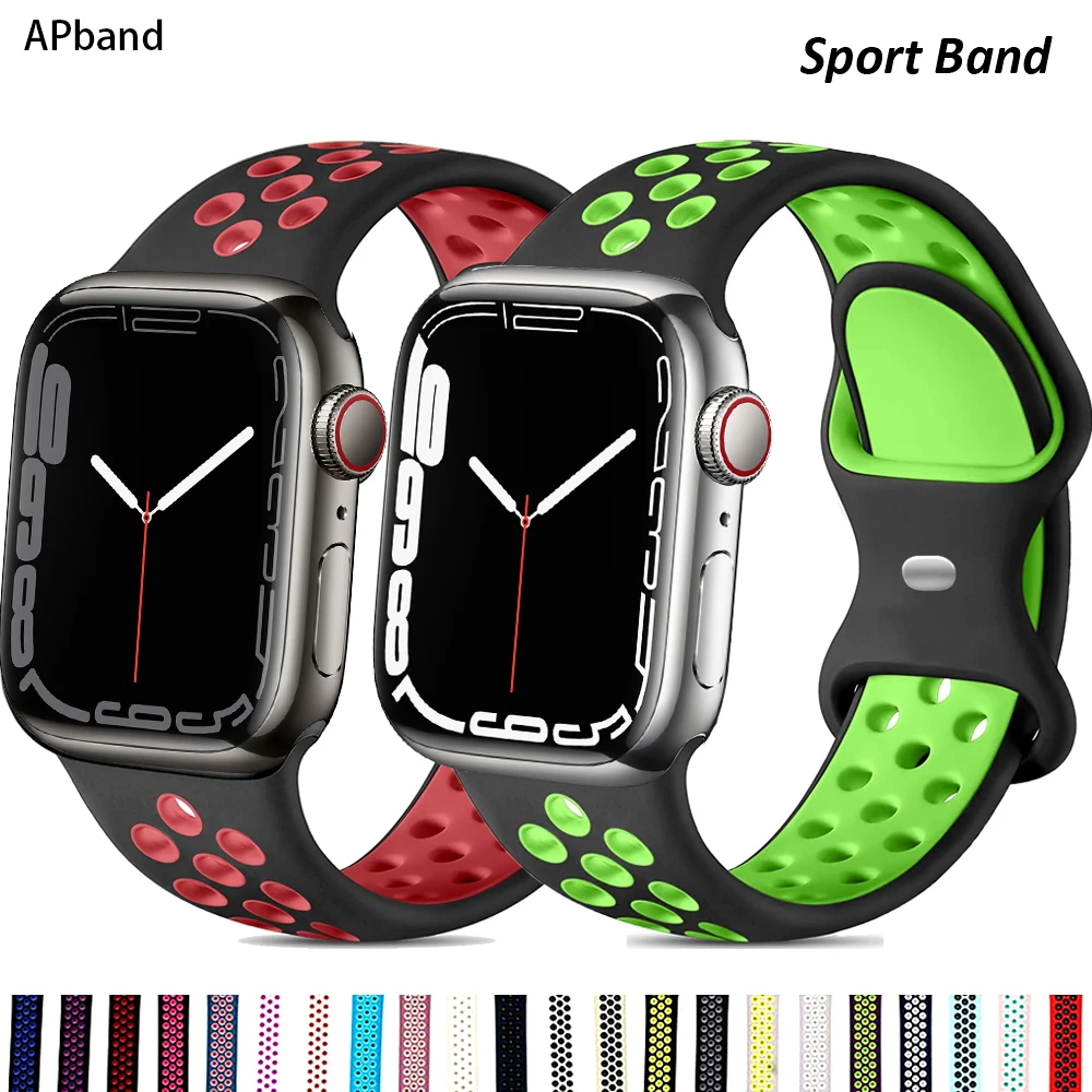 

Ремешок силиконовый для Apple Watch band 44 мм 40 мм 45 мм 41 мм 44 мм, мягкий воздухопроницаемый браслет для наручных часов, iWatch 3 4 5 6 7 se band