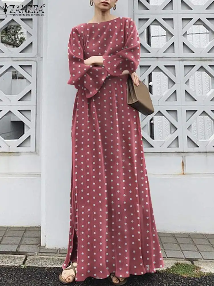 

ZANZEA Women Fashion Summer Puff Sleeve Party Sundress 2022 Elegant High Waist Dress Casual Dots Printed Oversized Robes Femme