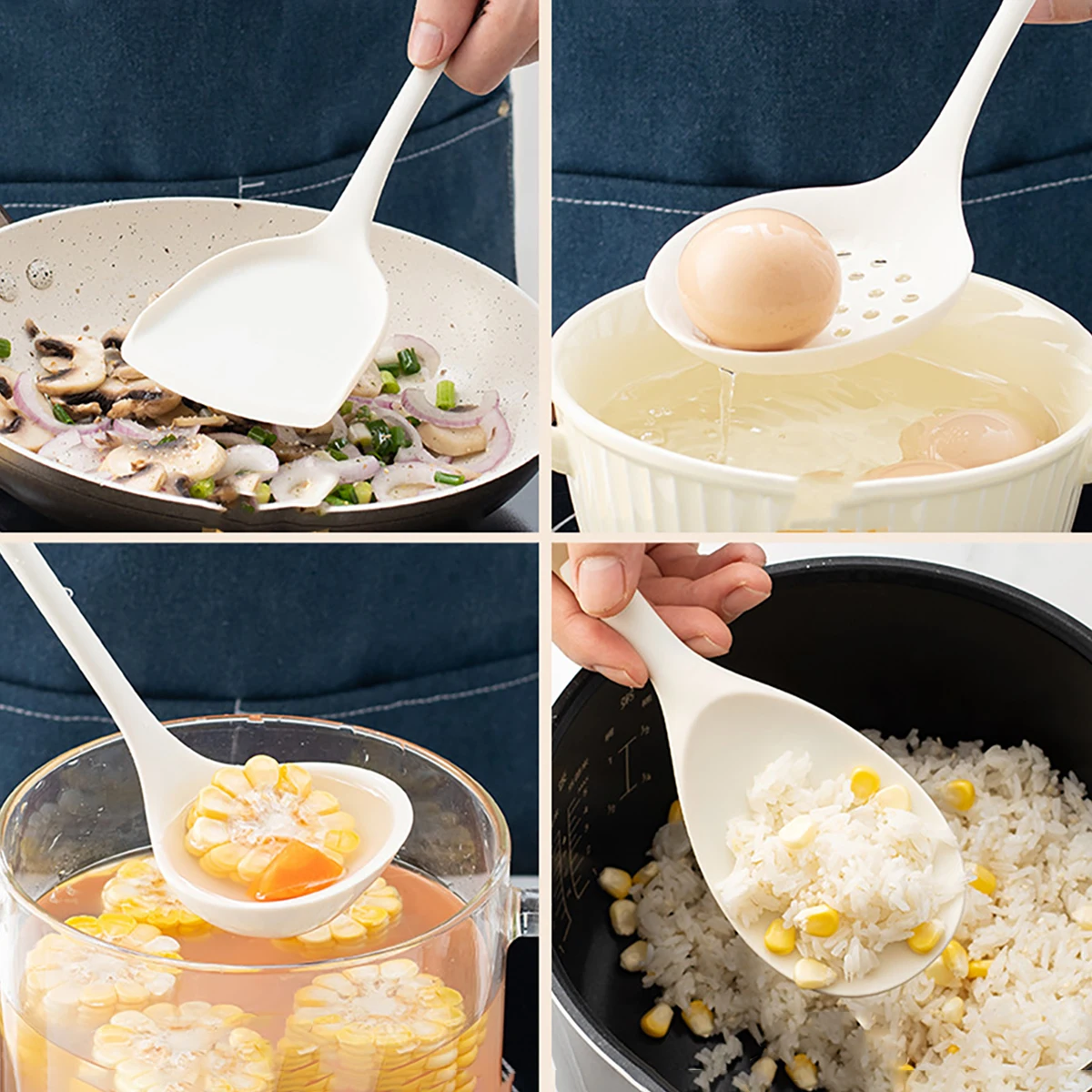 4 szt. Silikonowe przybory kuchenne zestaw garnków łopata nieszczelna łyżka do zupy chochla gotowania Party domowe narzędzia