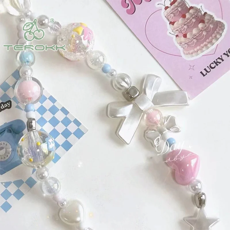 Браслет с бантом сердцем бусинами цветной шнурок цветок бабочка подвеска для