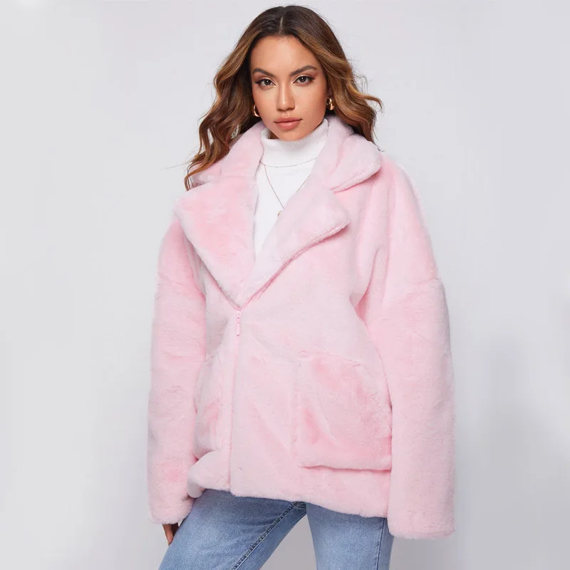 New Winter Long Sleeve Fox Fur Coat Solid Color Women Fashion Warm Fur Coats Outerwear Fur Shawl Women Clothing