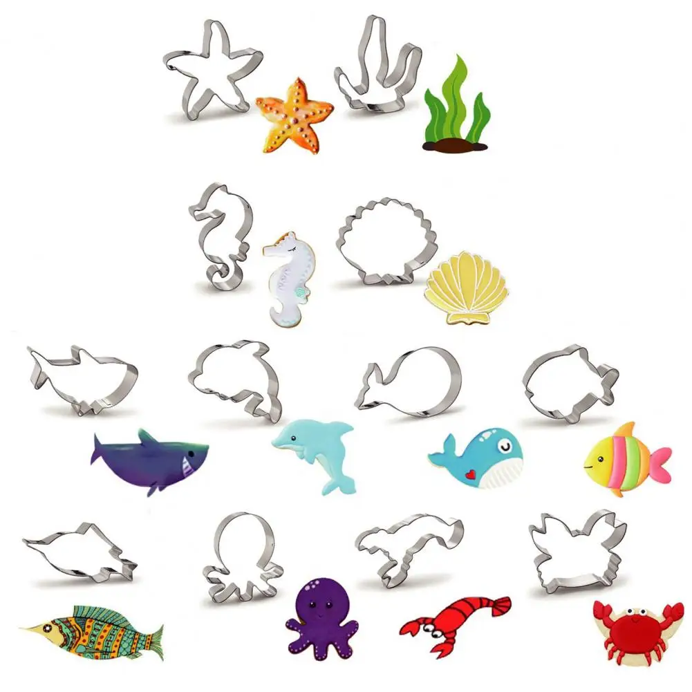 

12Pcs/Set Biscuit Cutters DIY Reusable Non-sticky Easy to Clean Baking Tools Stainless Steel Marine Animals Series Cake Molds