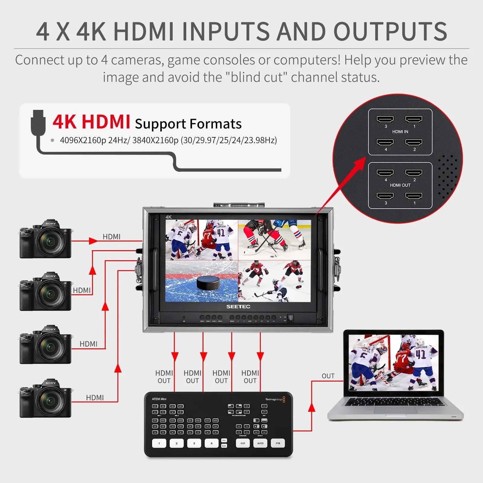 SEETEC ATEM156-CO 15 6 4K HDMI Мультивид Ручная кладь Монитор режиссера прямой трансляции для