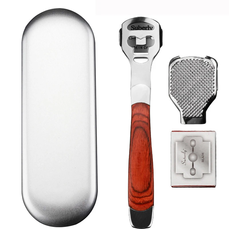 Stainless Steel Corn Cuticle Cutter Wooden Handle Dead Skin Remover Rasp Pedicure Feet Files 10 Blades