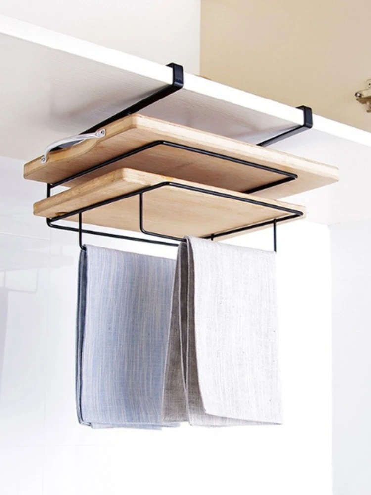 

Home Cupboard Towel Hanger Rack Durable Cutting Board Holder Hanging Shelf Kitchen Space Saving Storage Organizer