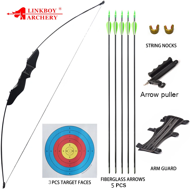 

Linkboy Archery Recurve Bow Takedown Bow Arrow 40lbs for Practice Wooden Straight Bow Longbow Kit 6mm Fiberglass Arrow Shooting