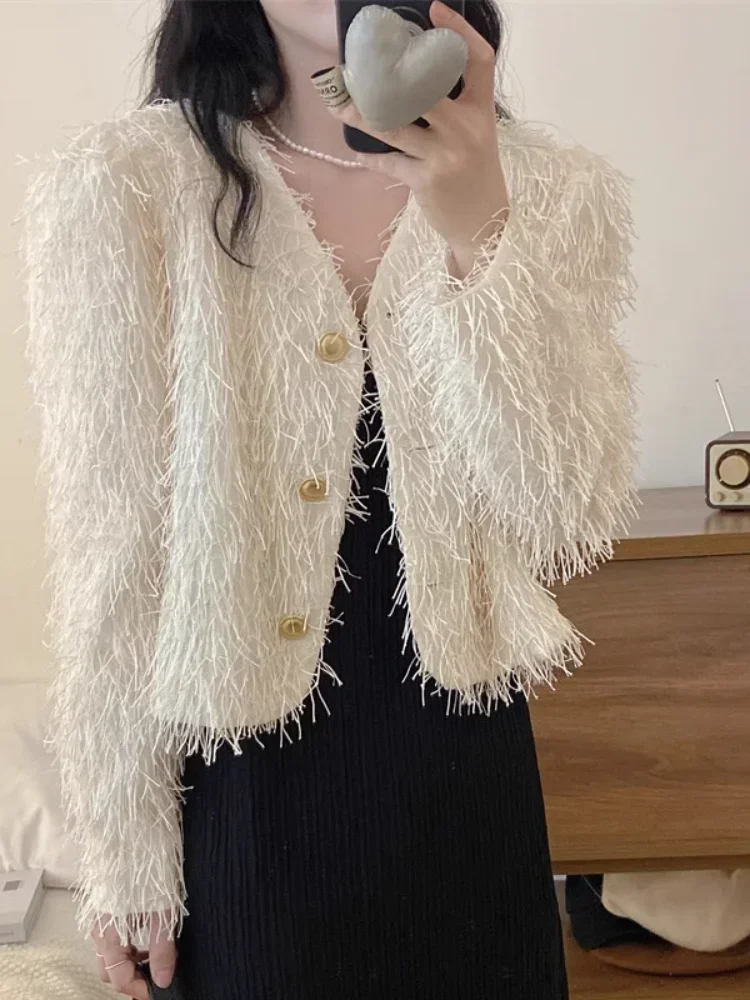 

Autumn Winter Mohair Knitted Cardigan Female 2023 New Style Elegant Ladies Flufffy Short Sweater Coat Large Size Furry Jumpers