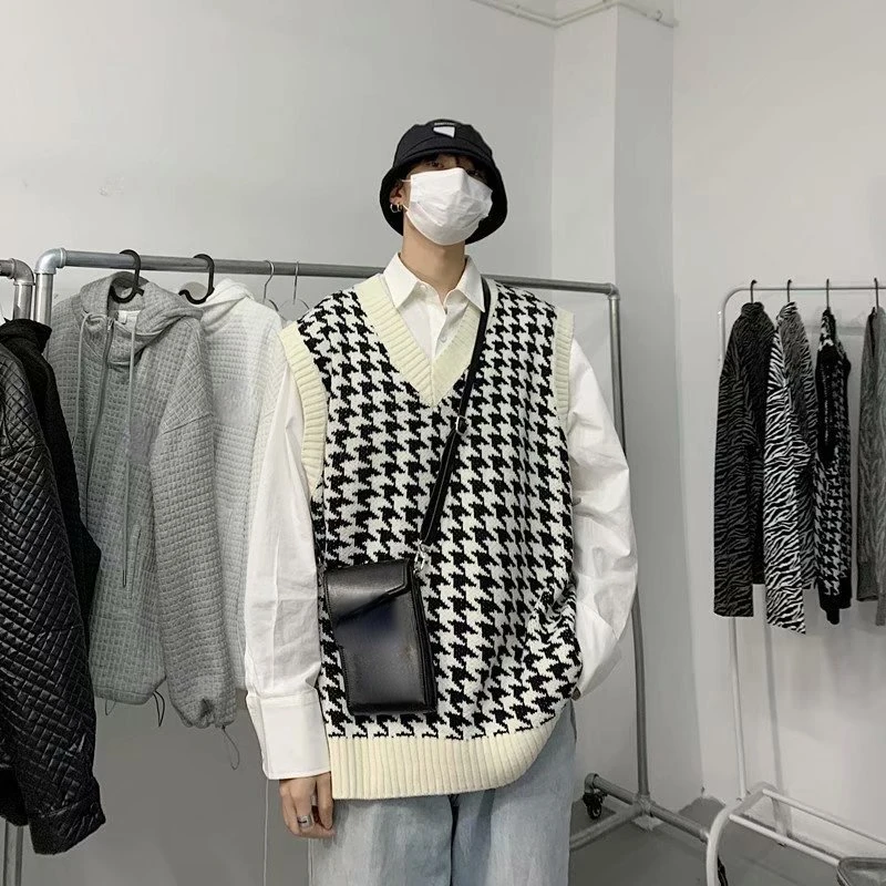 

Осенне-зимний новый жилет, жилет, мужской и женский свободный свитер в клетку для пар, искусственное пальто