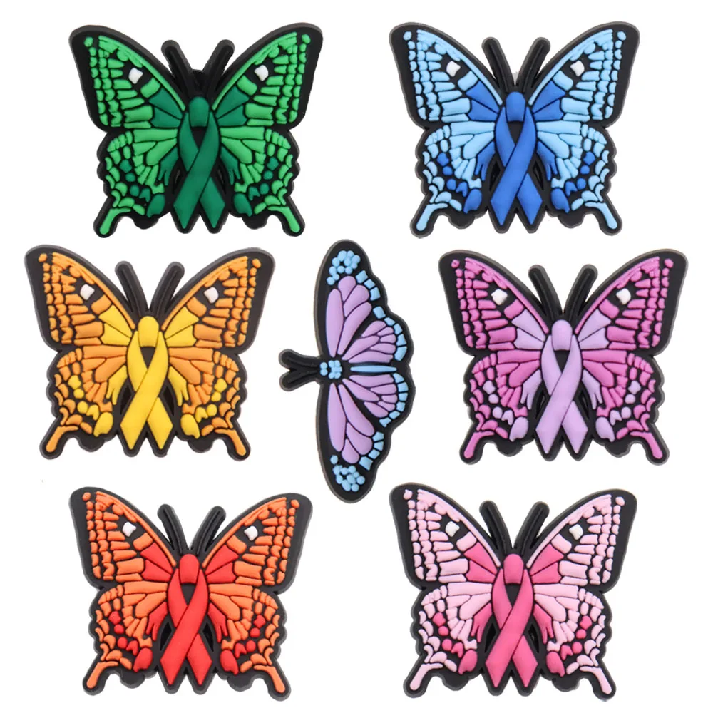 

50pcs Colored Butterfly Insect Shoe Charms Funny Croc JIBZ Shoe Buckle Decoration For Sandals Wristband Kids X-mas Party Gifts