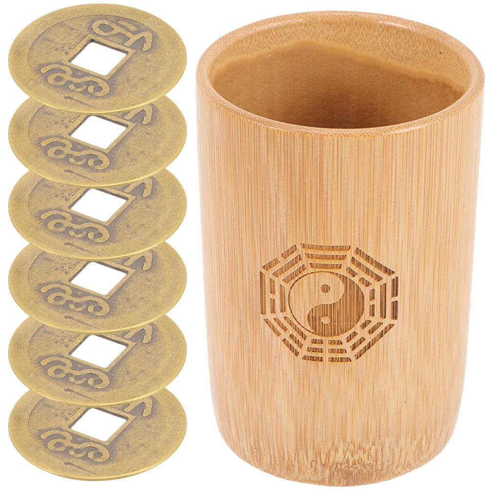

I Ching Divination Bamboo Tube Fortune Telling Copper Coin Game Supplies Lucky Coins Chinese Bucket Prop