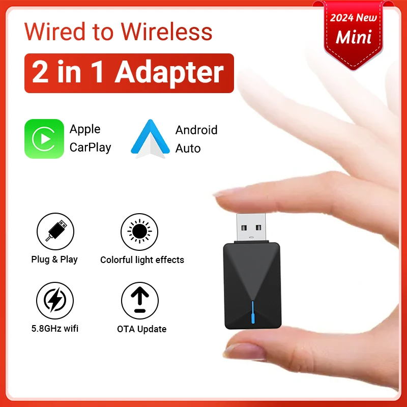 

2024 Мини-проводной И Беспроводной AI Carplay Box 2-в-1 5G Wi-Fi И Bluetooth 5.0 Android Auto Plug & Play Неиндуктивное Соеди...