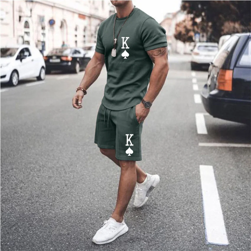 

Summer Poker Letters 3D Printed Men's T-Shirt Shorts Suit Men's Sportswear O Neck Retro Short Sleeve Men's Suit Oversized