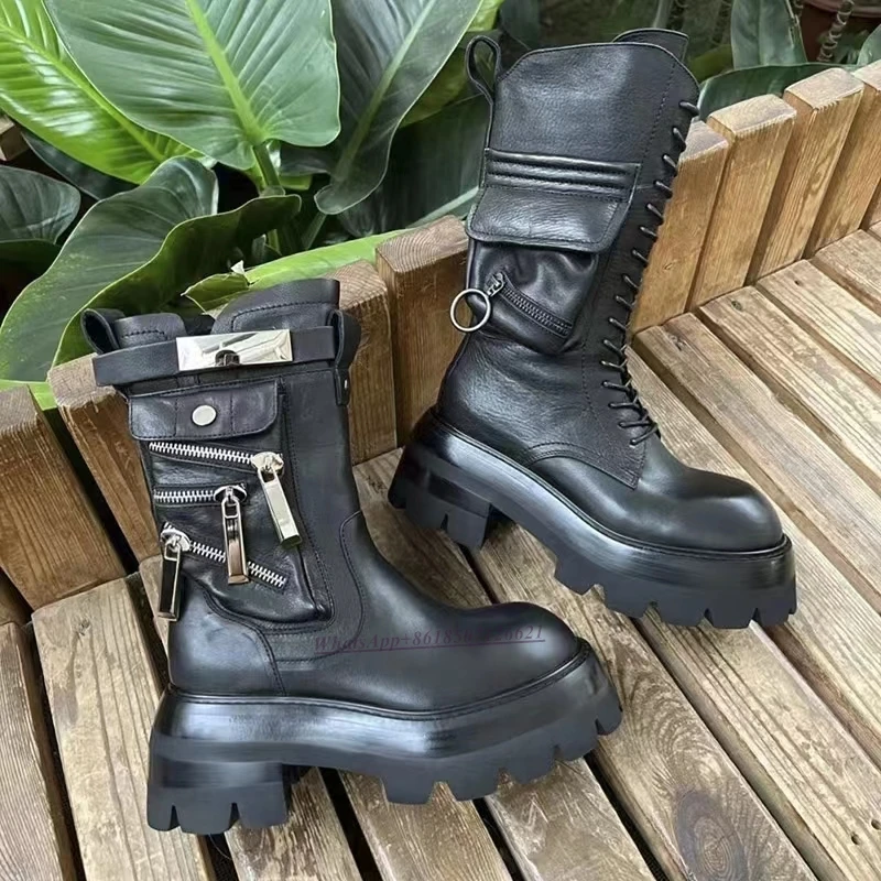 Martin Boots Women's 2022 New Round Head Zipper Decoration Thick Heel Thick Bottom Mid-boots Casual Short Boots for Women