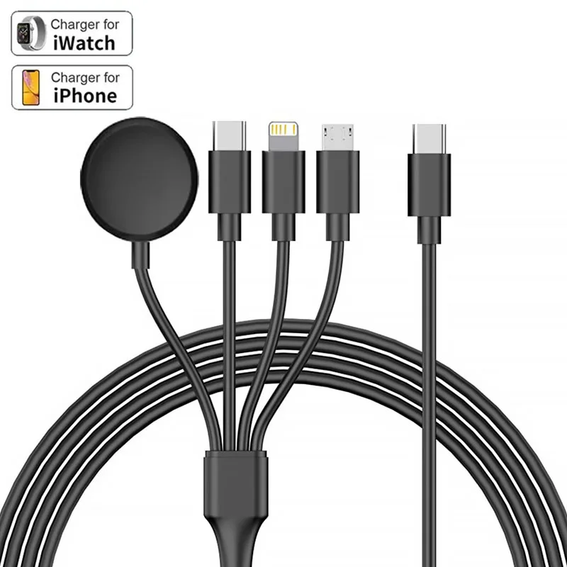 

Зарядный кабель 4 в 1 для iWatch Series 8 7 6 5 SE 4 USB, быстрая портативная зарядная станция для Apple iPad iPhone 14 13 11 12 Pro Max