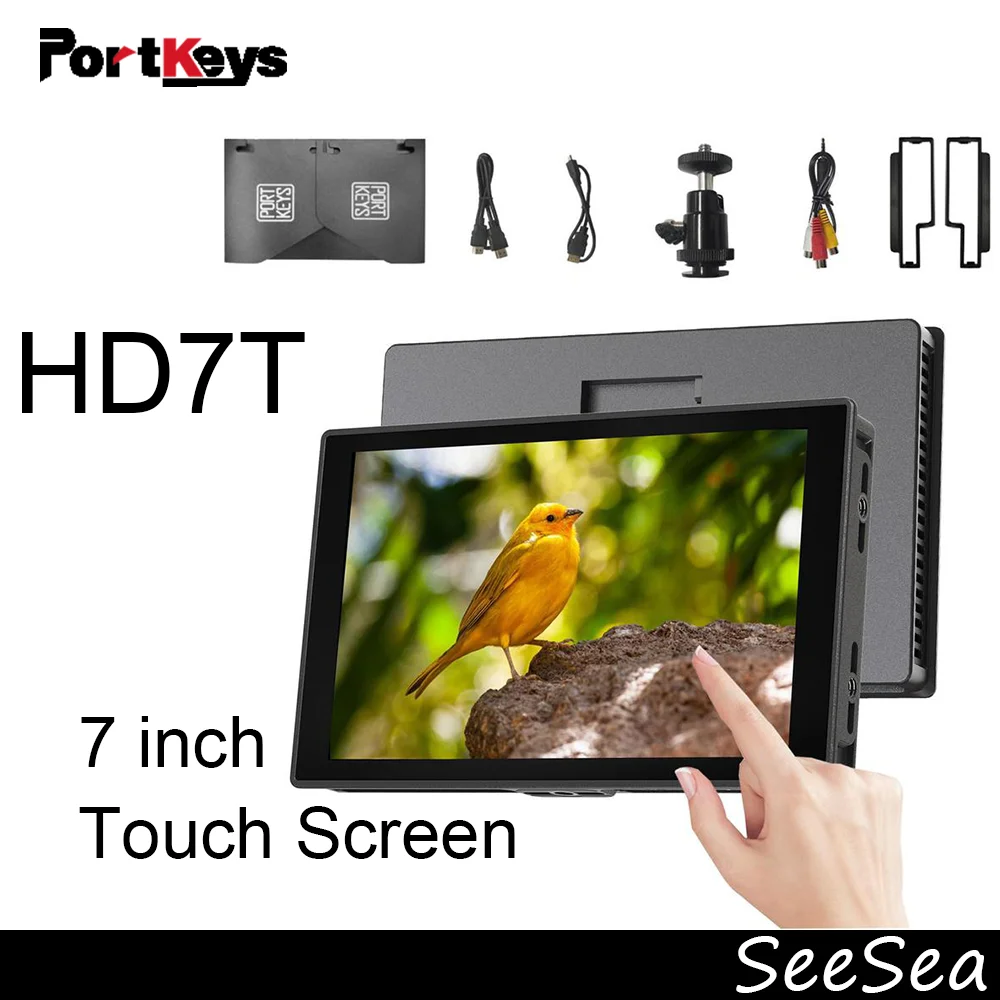 Фото Портативный монитор PortKeys HD7T с 7-дюймовым сенсорным экраном для DSLR-камер, 1000 нит, высокая яркость, видеомонитор с солнцезащитным козырьком для DSLR-камер №1