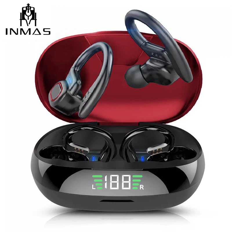 

INMAS Ipx5 Wireless Bluetooth Headset5.0 Noise Reduction 9D Stereo Surround Waterproof Digital Display Hanging Headset Earbuds