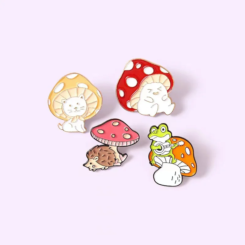 

Custom Cat Frog Playing Hedgehog Lapel Pins Cartoon Animal Forest Badge Mushroom Enamel Pins Jewelry Gift for Friends Wholesale