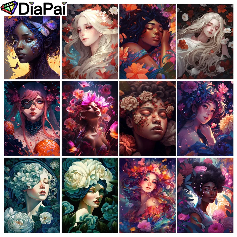 

Квадратная/круглая Алмазная 5D картина DIAPAI «сделай сам», вышивка крестиком в виде портретной мультяшной девушки, полный семейный Декор