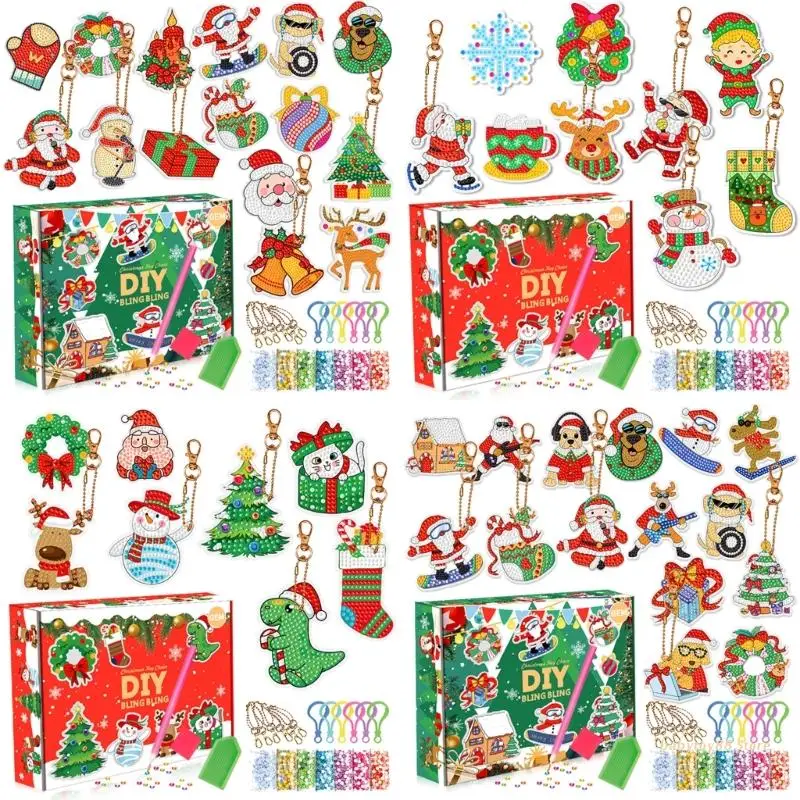 

Christmas DIY Keychain Art Crafts Kits Shine Diamond-Painting for Children Interaction Party Supply Accs Classroom Props