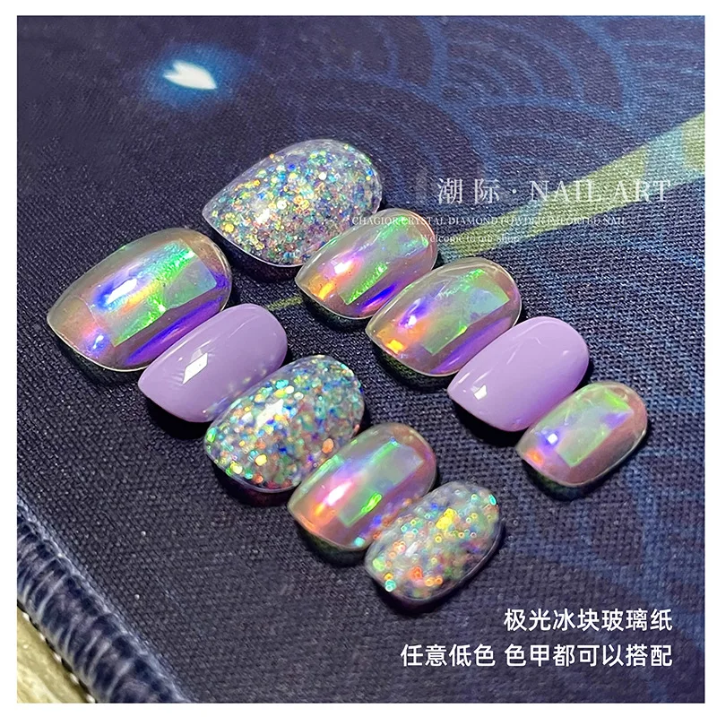Японский дизайн ногтей Аврора лед кубик целлофан большая красочная переводная