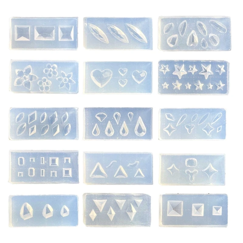 

15Pcs 3D Mini Faceted Gem Molds Nail Art Mold Silicone Combination Decorative Mold Nail Art Making Tool Carving Mould