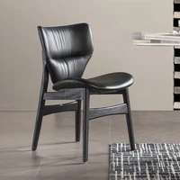 italian minimalist dining chair italian restaurant household pewter wood solid wood black microfiber leather back stool