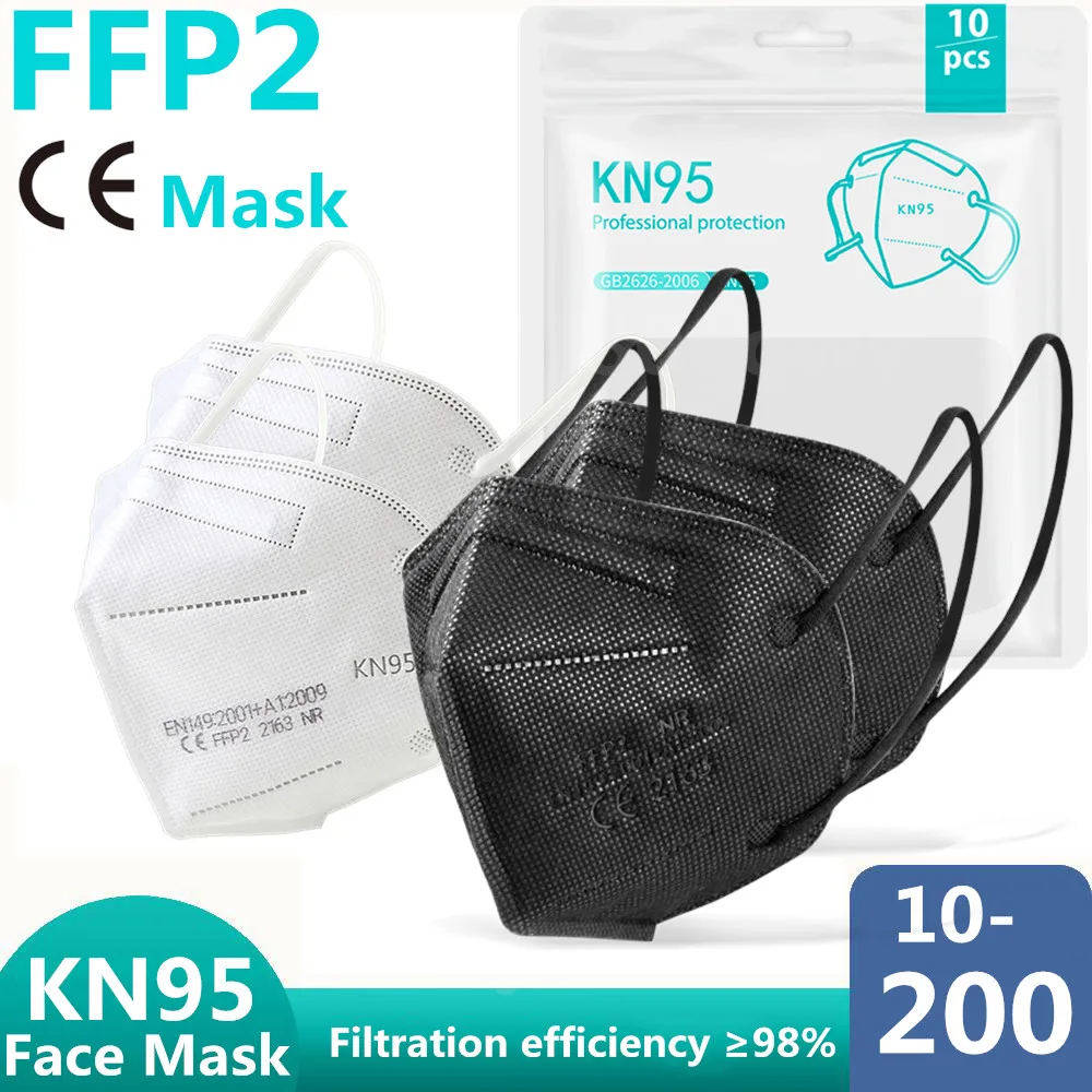 10-200 шт. ffp2mask многоразовая маска fpp2 черная KN95 Маска Защитная mascarilla CE
