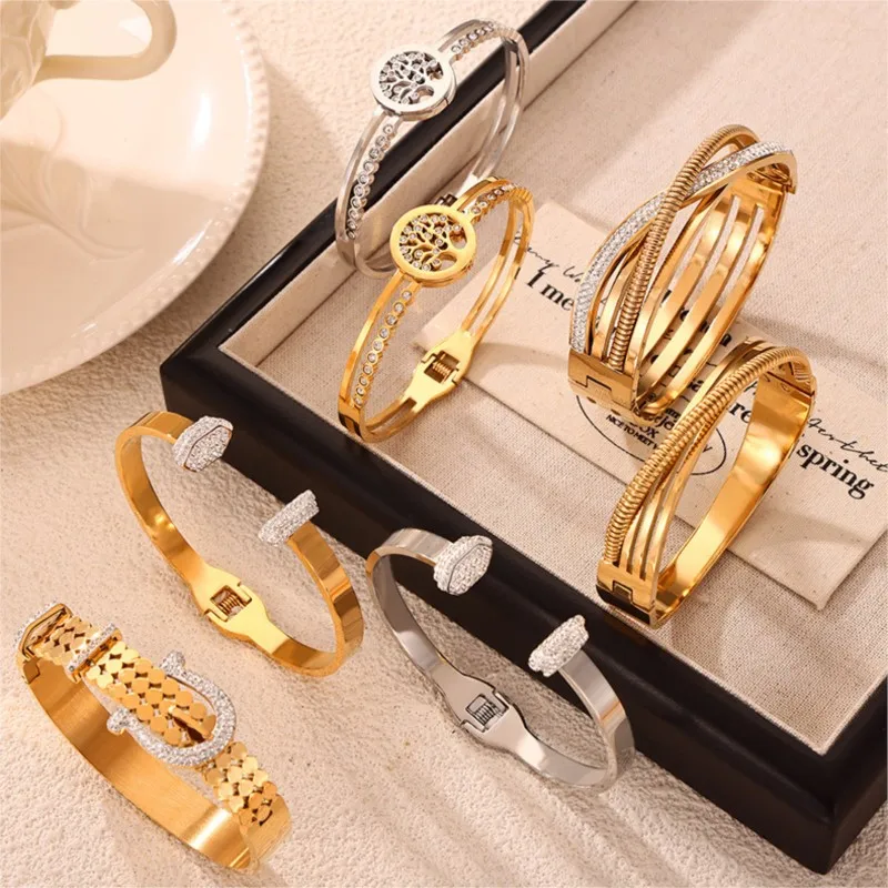 Женский многослойный браслет из нержавеющей стали золотистого и серебристого