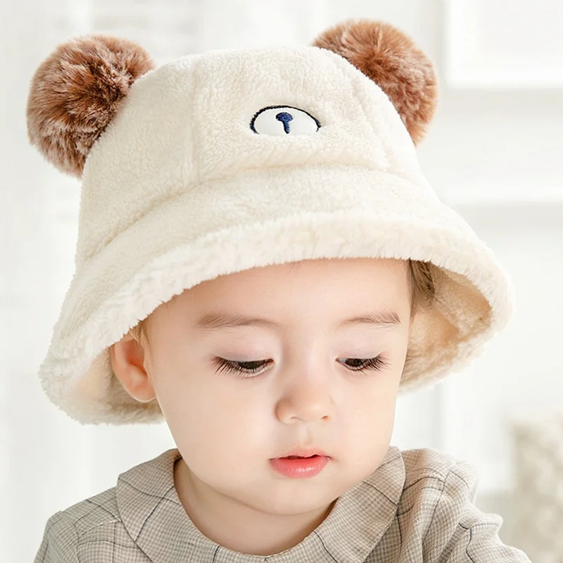 

Детская шапка для девочек и мальчиков, милая мультяшная шапка-мешок с двумя плюшевыми шариками, модная теплая уличная шапка на осень и зиму, ...