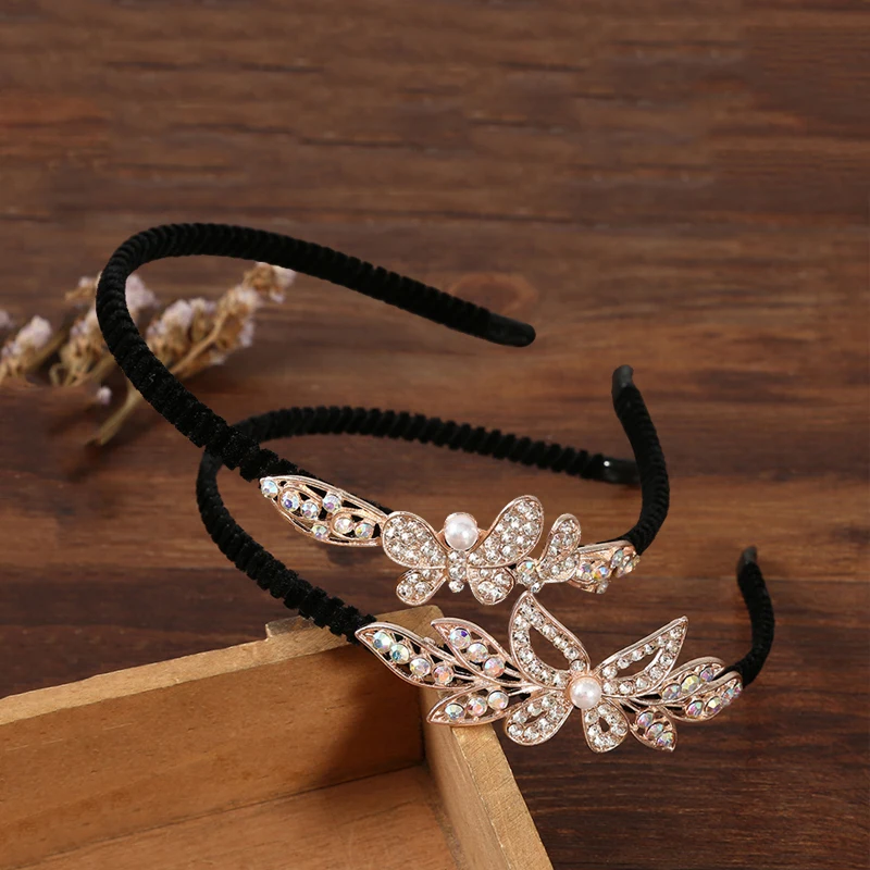 

Fashion Rhinestone Flower Hair Hoop Butterfly Crystal Headbands Pearl Hairband Hairwear Jewelry Accessories Hair Clip Headdress