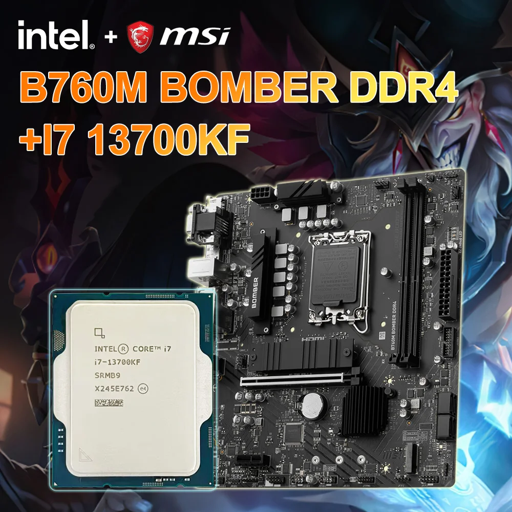 

New MSI B760M BOMBER DDR4 Motherboard + Intel Core I7-13700KF 3.4 GHz 16-Core CPU 10NM L3=30M 125W LGA1700 MicroATX Placa mãe