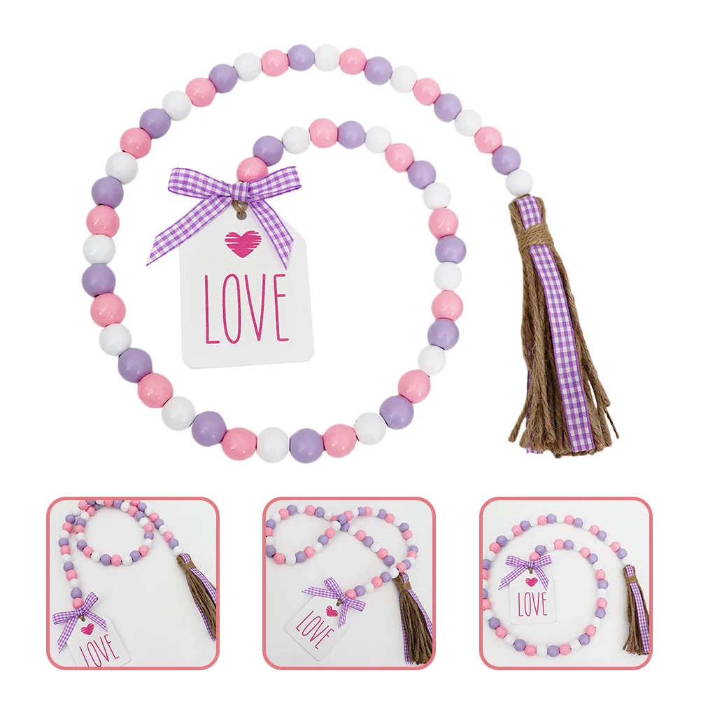 

Bead Beads Garland Valentines Tassel Wood String Party Wooden Decor Engagement Wall Hanging Decorations Country Valentine Heart