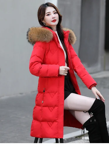 

Luxury brand Long Winter Jacket for Women Real Raccoon Fur Collar Down Coats Famale New Black Thicken Overcoat Woman Jaqueta Fem