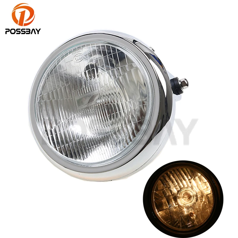 

POSSBAY Universal Motorcycle Halogen Headlight Lamp Amber For Yamaha Harley Custom Honda CM 125 Cafe Racer Motocicleta Lights