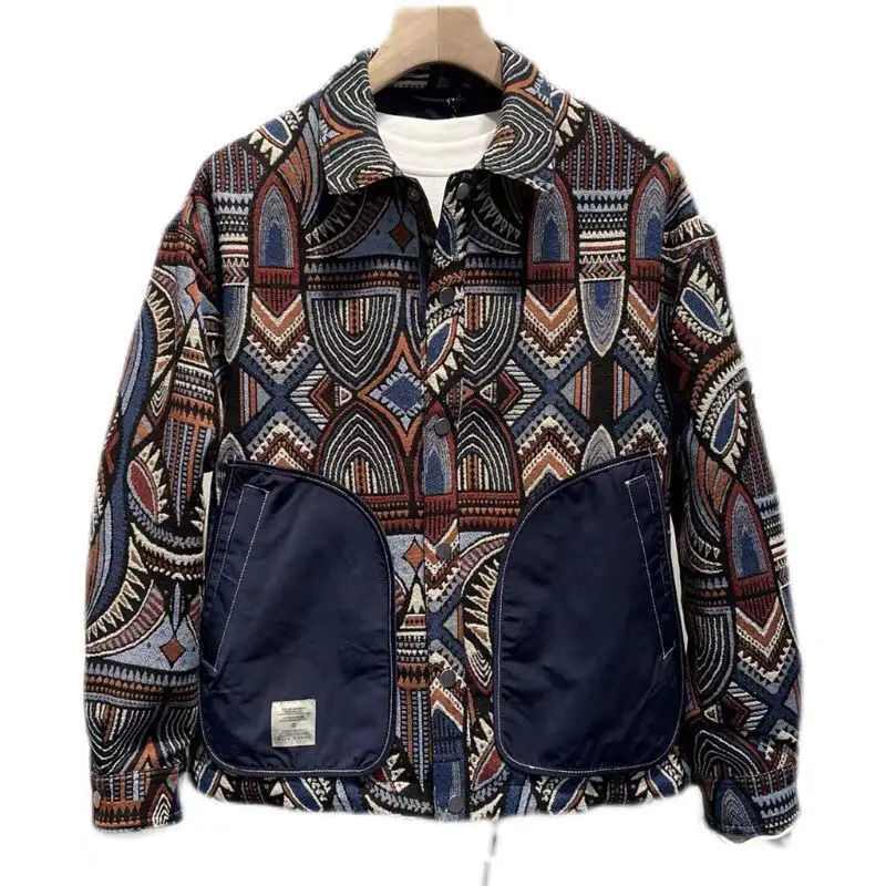 

Spring shirt jacket men's 2022 new personality trend fashion lapel jacket ethnic style loose stitching top