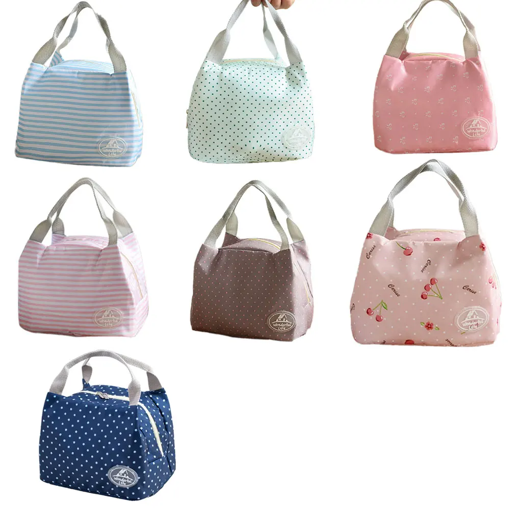 

Beach Food Drink Thermal Lunch Bag Dotted Striped Cherry Picnic Food Insulation Handbag Portable Ice Pouch