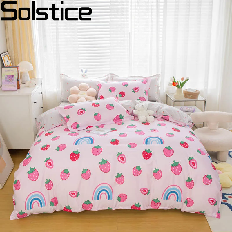 

Solstice Home Textile Autumn Winter Cartoon Stripe Duvet Cover Flat Bed Sheet Pillowcase Bed Linen Bedding Quilt Cover Set Queen