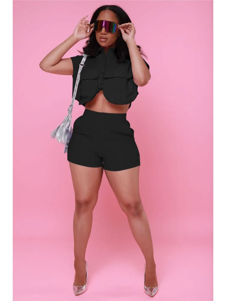 

Женский уличный костюм с часами Merloly, рубашка с коротким рукавом на пуговицах и шорты, летний модный комплект из двух предметов, спортивный костюм, 2023