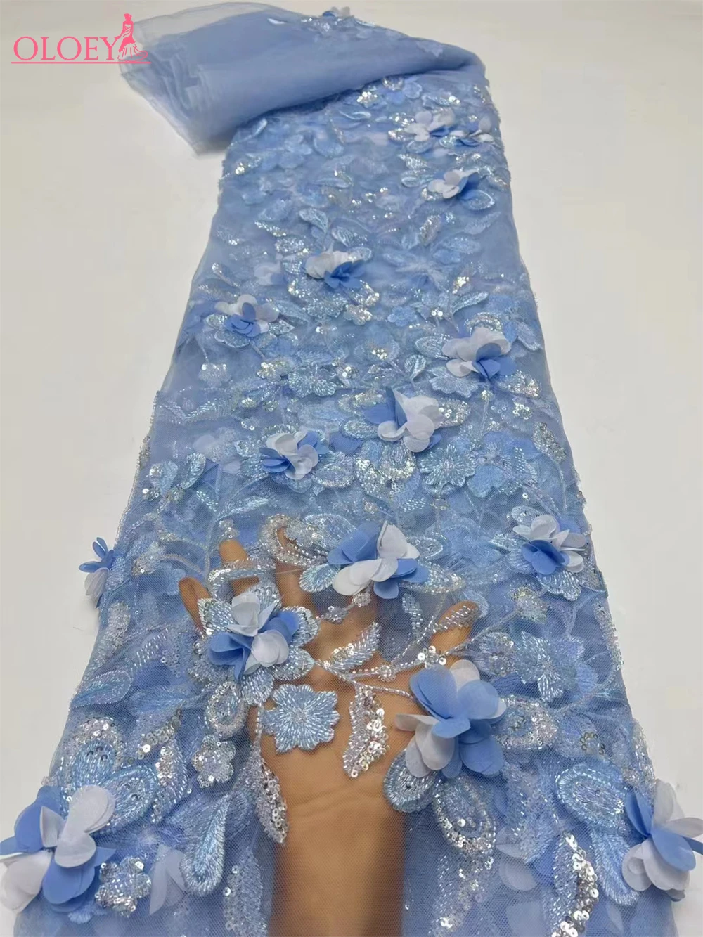 2024 Модная элегантная французская 3D Цветочная вышивка сетчатая кружевная ткань с