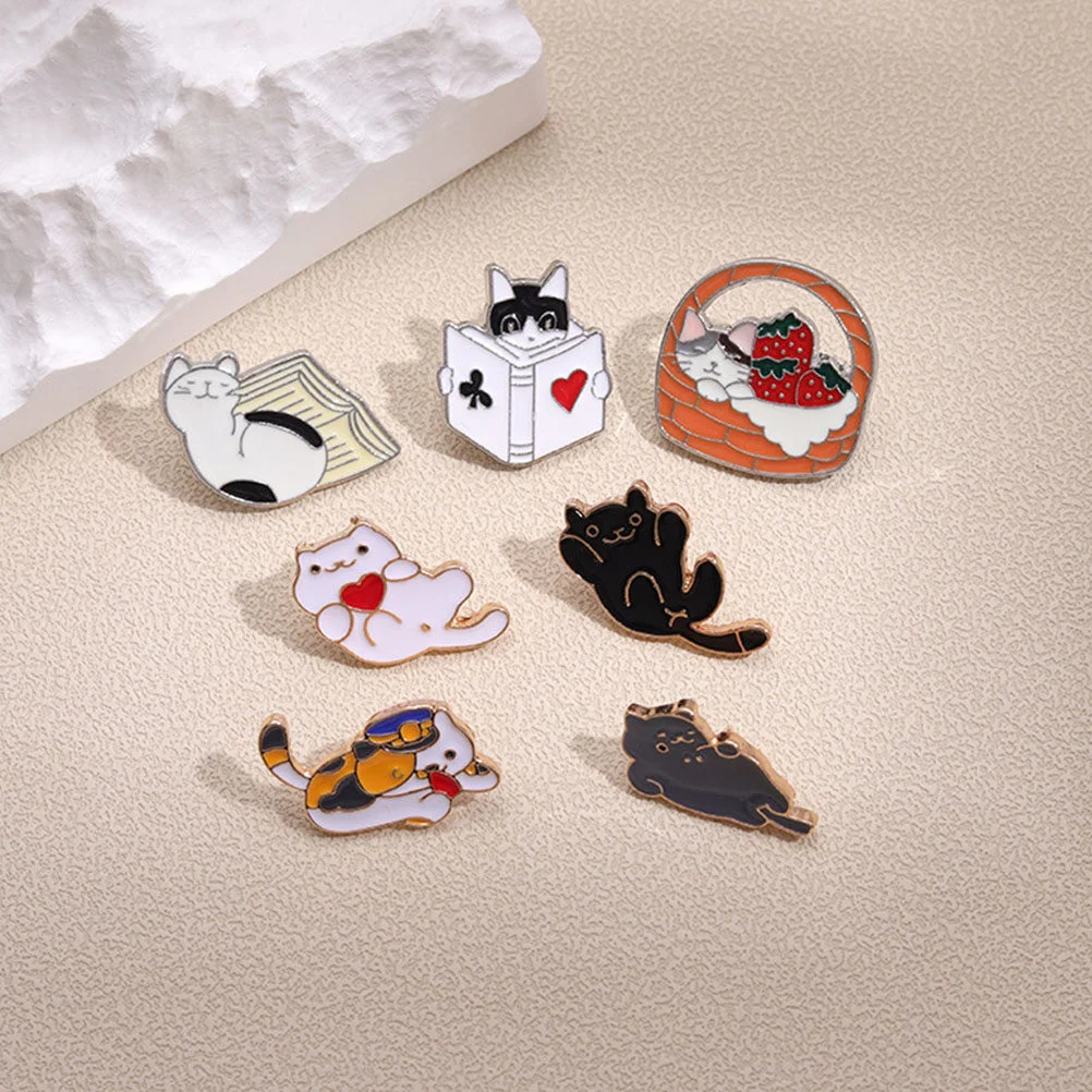 7 Pcs Cartoon Cat Vintage Backpack Back Bag Woman Backpack Aesthetic Creative Animal Retro Vintage Lovely Cute