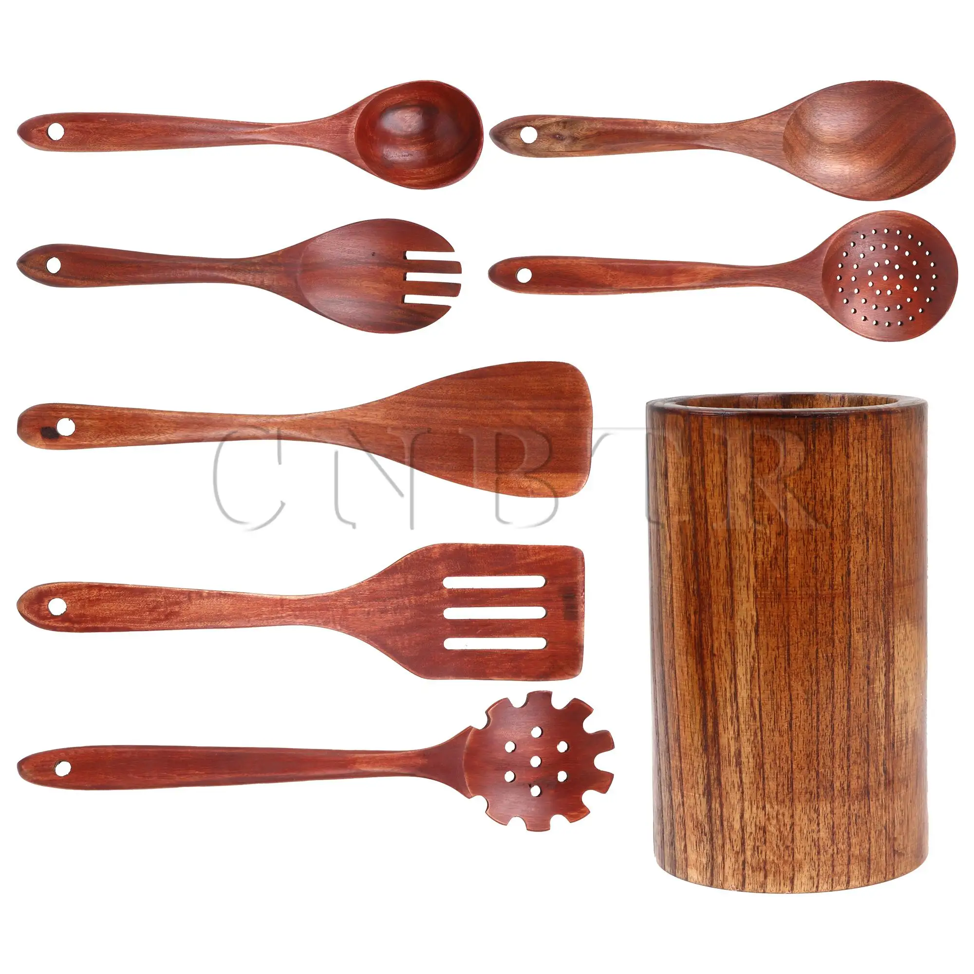 

CNBTR 8 Pieces Wooden Spatula Spoon with Storage Bucket Set for Kitchen Cooking Tool
