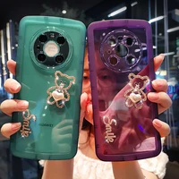 for huawei mate 30 40e with crystal diamond mobile phone case for huawei mate 30 40 pro gem bear letter jewelry transparent case