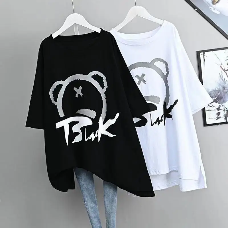 

New Hot OverSize big large size 150kg Summer Women Shorts Mid-Length Long Loose Elastic Comfort T Shirt Lady Tops Female Clothes