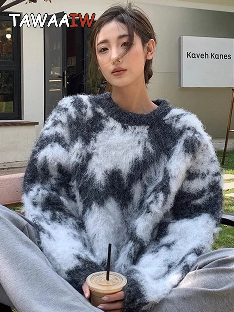 

Tawaaiw Streetwear Tie Dye Sweater Women Warm Autumn Winter 2023 Korean Fashion Casual Knitted Tops Ladies Jumpers Chic Vintage