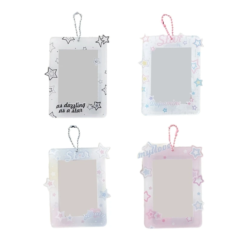 

Star Pattern Card Holder Keychain Crystal Rectangle Photo Card Holder Keychain