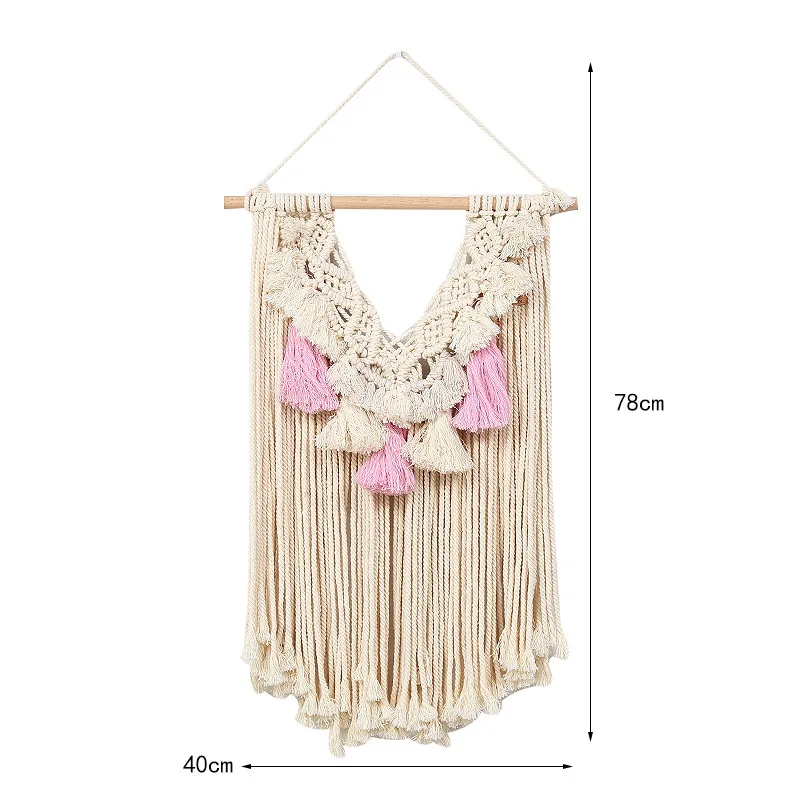 

Богемный декоративный гобелен ручной работы, тканый розовый цвет с кисточками, фоновая стена, гостиная, прикроватный гобелен, макраме