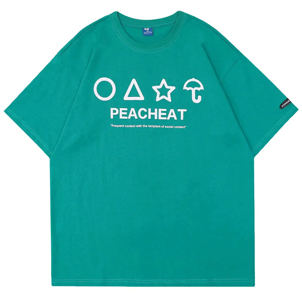 

Футболка мужская оверсайз с принтом символа игры кальмар, хлопковая тенниска с круглым вырезом, Повседневная Уличная одежда, лето