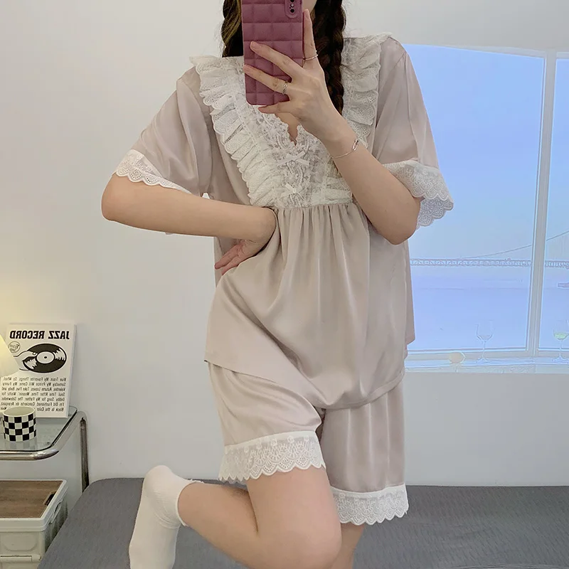 FUNISHI Women's Pajamas Summer пижама женская Silk Sexy Sleepwear Loose Version Plus Size Pajama Set Nightgown