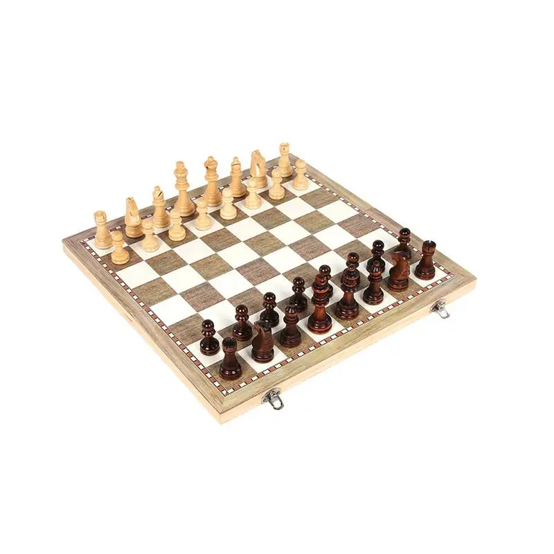 

Handmade International Chess Set Wooden Chess Set Folding Board And Pieces 3 In 1 Table Desktop Battle Game For Parent-Child Gam