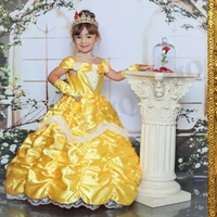 yellow princess puffy flower girl dresses ruffles off shoulder birthday cosplay costumes wedding photography customised